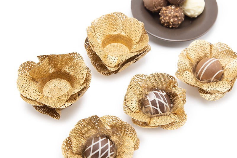Truffilio Handmade Fabric Truffle Cups | Truffle Liners | Truffle Wrappers | Fominhas | Candy cups | Forminhas de Brigadeiro | candy liners - Pack of 20 - Truffilio (Fabric, Camellia Gold) - Image 3